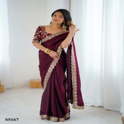 Luxury Fendy Satin Embroidered Designer Saree with Sequin Work